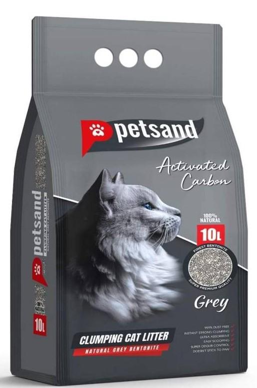 კატის ქვიშა - PETSAND Grey Activated Carbon 10L